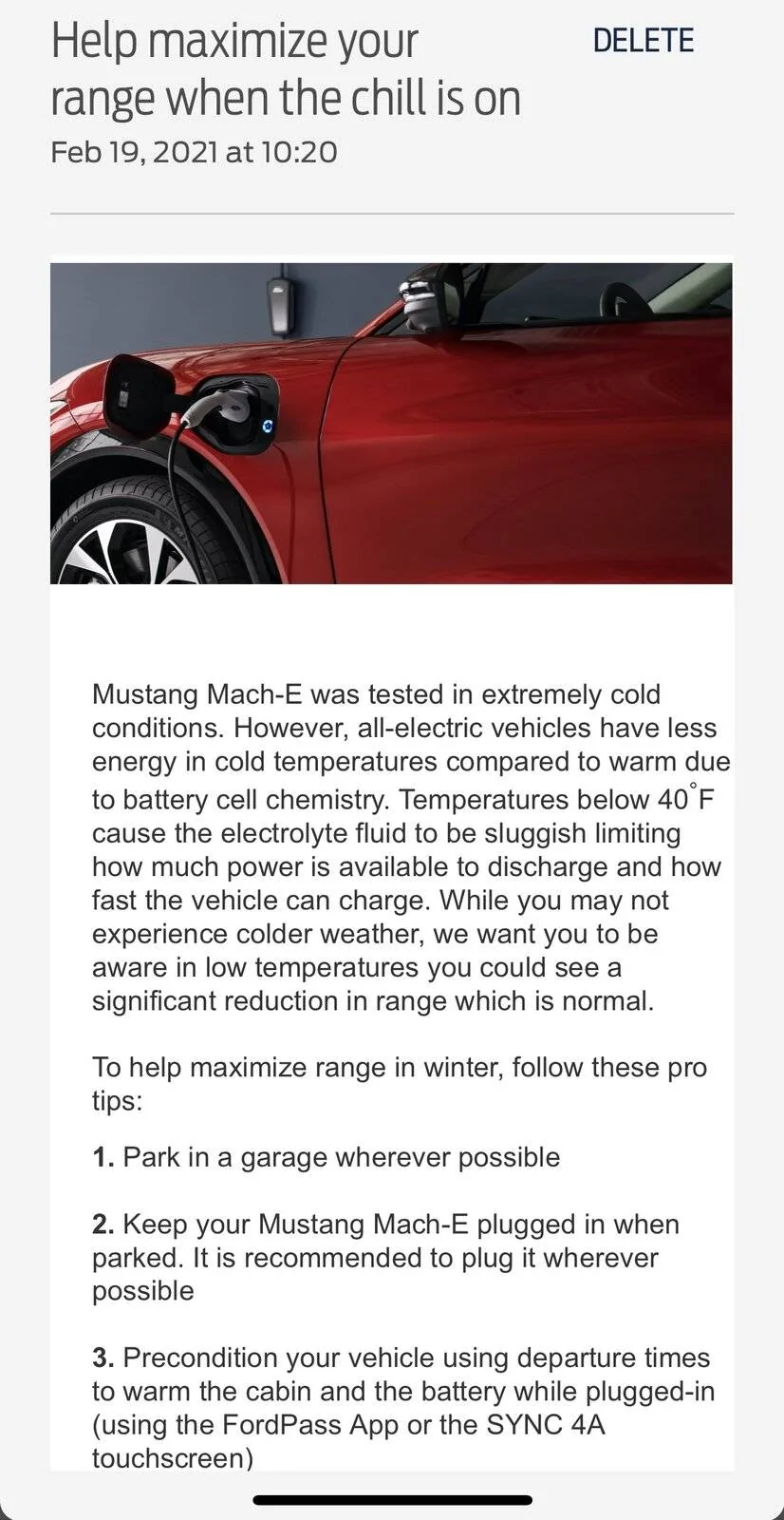 Ford Mustang Mach-E Ford providing cold weather instructions 1613757742707