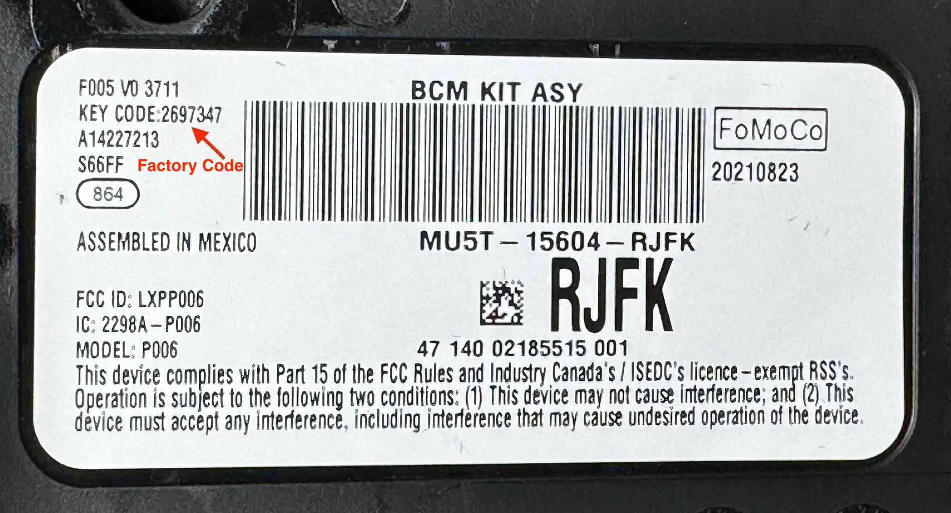 Ford Mustang Mach-E does find your keyless entry code - factory 154883-5490ba7ec1bcea313d32600003c72513
