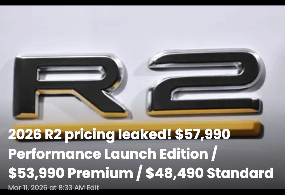 Slate Auto Pickup Truck 2026 Rivian R2 Pricing, Range Specs & Reviews {filename}