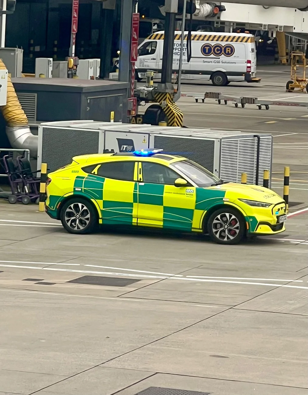 Ford Mustang Mach-E Mach-E emergency vehicle at Heathrow airport IMG_0427