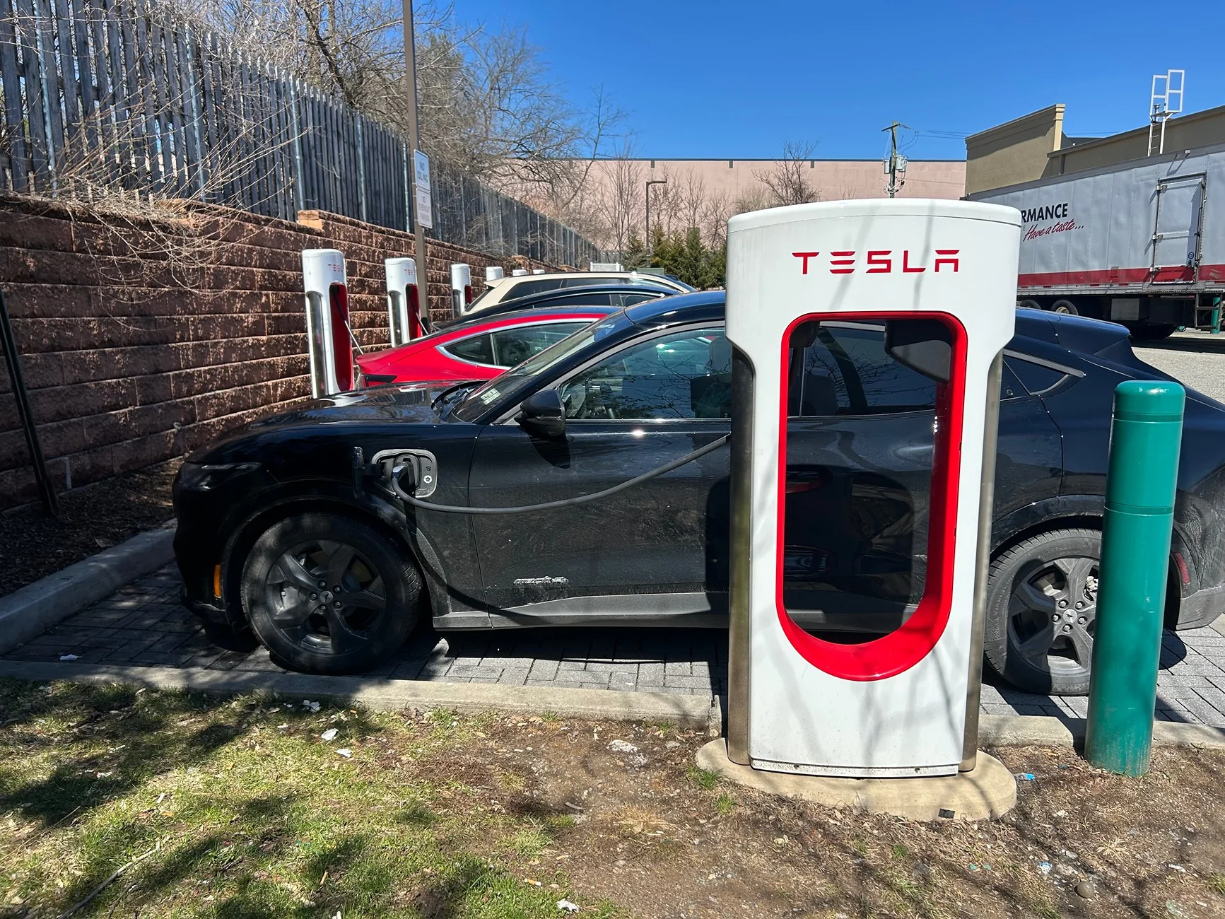 Ford Mustang Mach-E Charging at a Tesla Super charger IMG_1310