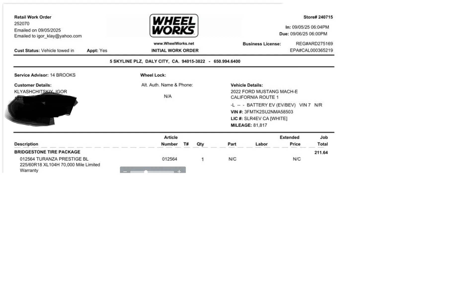 Ford Mustang Mach-E California Route 1 wheels - $200 tires_invoic