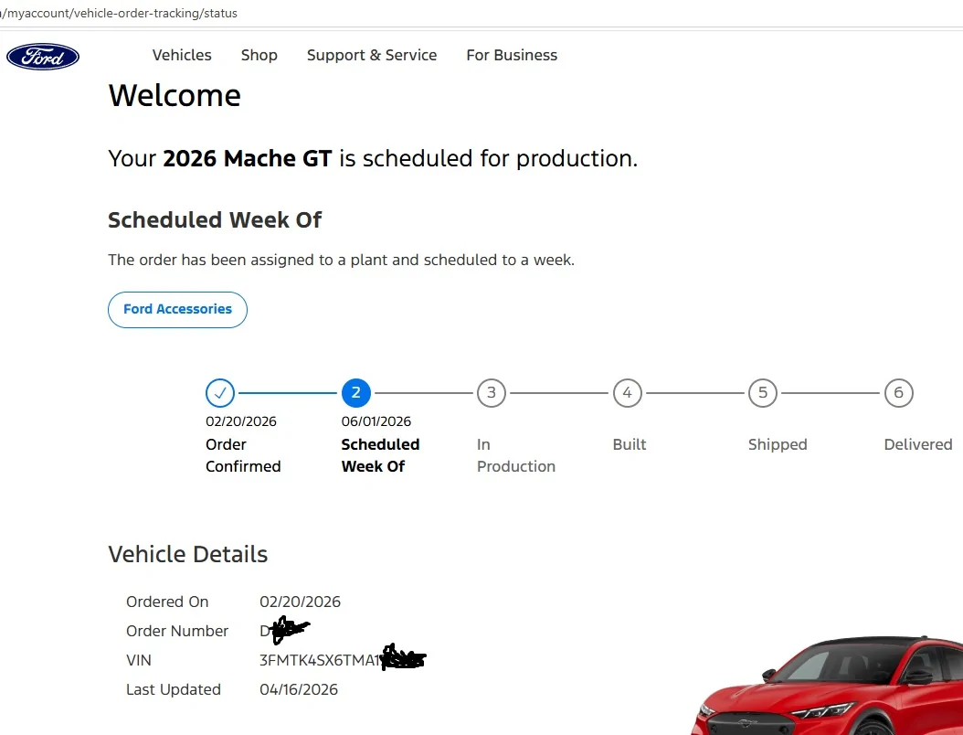 Ford Mustang Mach-E List of 2026 Orders and Times 2026MacheOrder