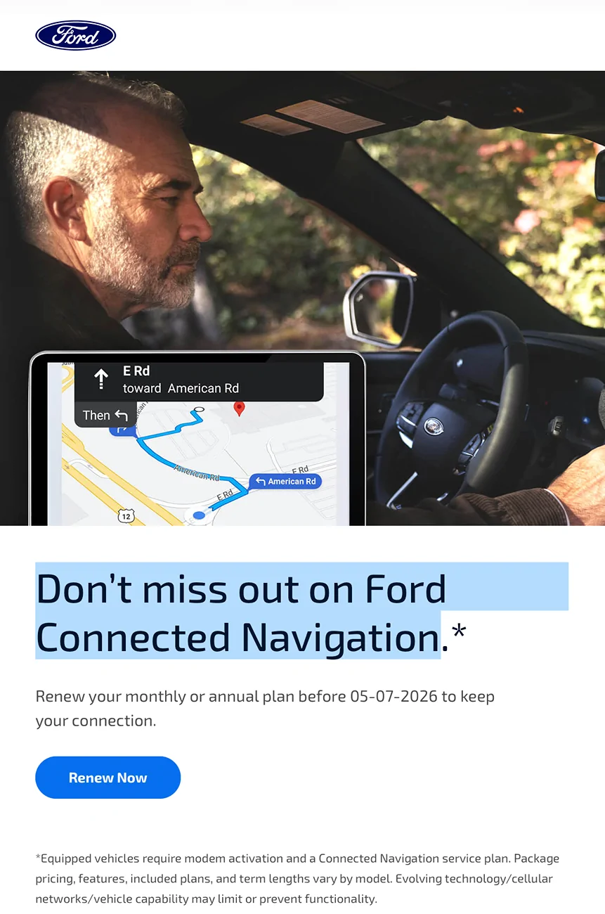 Ford Mustang Mach-E Renew Ford Connected Navigation today? Why would I? Screenshot 2026-04-21 at 10.29.47 AM