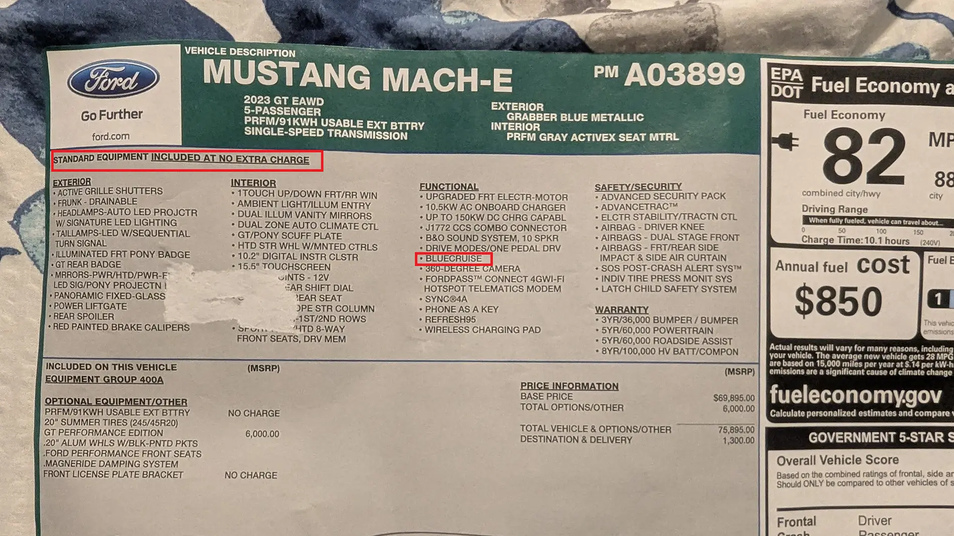 Ford Mustang Mach-E Blue Cruise Subscription Older Mach E window sticker1