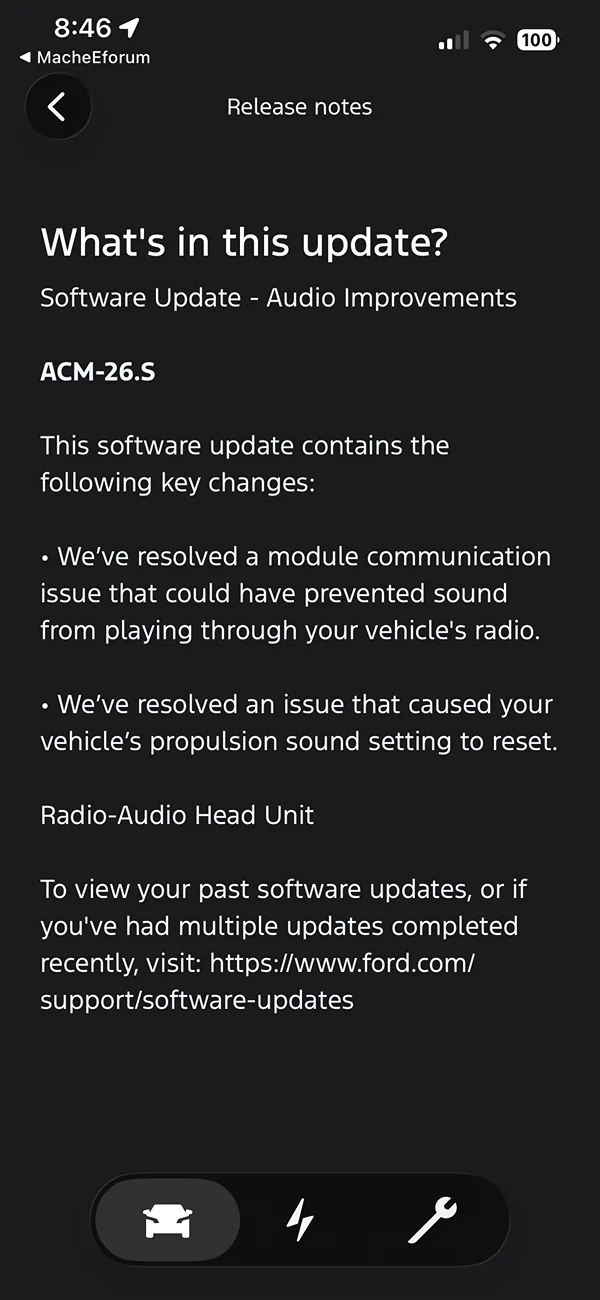 Ford Mustang Mach-E Software Update - Audio Improvements. ACM-26.S IMG_3809