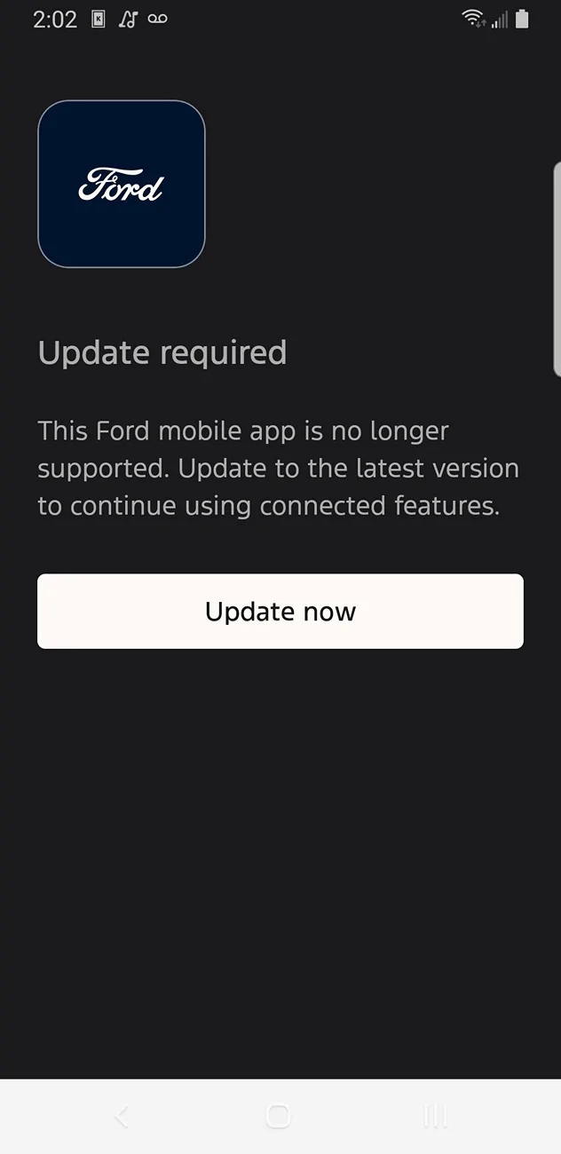 Ford Mustang Mach-E This Ford mobile app is not longer supported Screenshot_20260812-140212_Ford