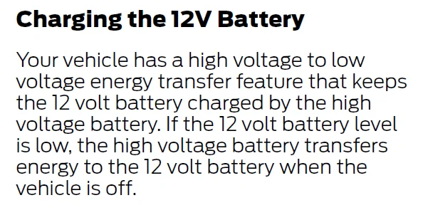 Ford Mustang Mach-E 12V battery usage (volts) for various functions & situations in Mach-E 1613766663478