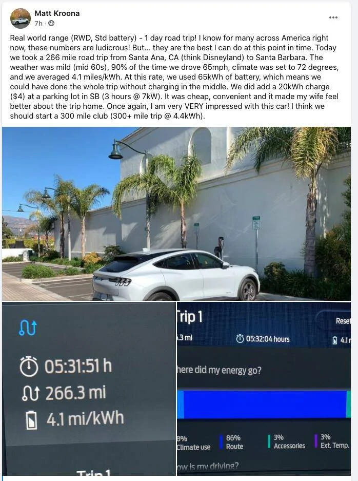 Ford Mustang Mach-E 4.1 Miles/KWH achieved in Mach-E on 266 mile trip! Screen Shot 2021-02-19 at 6.59.16 AM