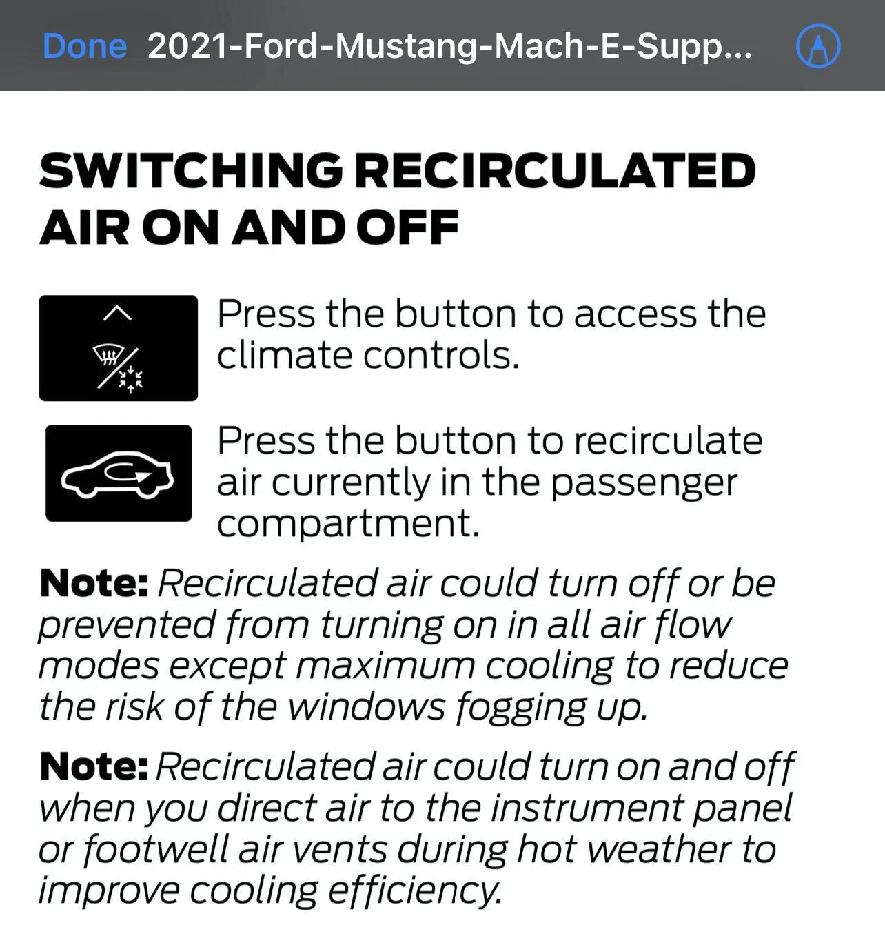 Ford Mustang Mach-E Recirculating air turning off 1614583818469