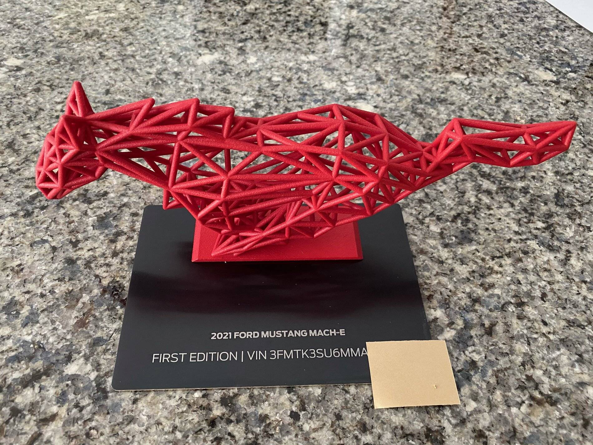 Ford Mustang Mach-E Received a Mach-E First Edition surprise gift! 3D printed fractal pony with VIN display. IMG_7812