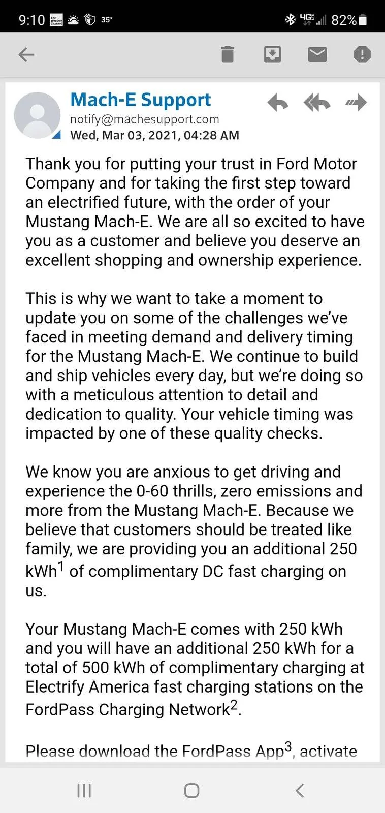 Ford Mustang Mach-E Delivery and an interesting email Screenshot_20210303-091046_Xfinity Connect