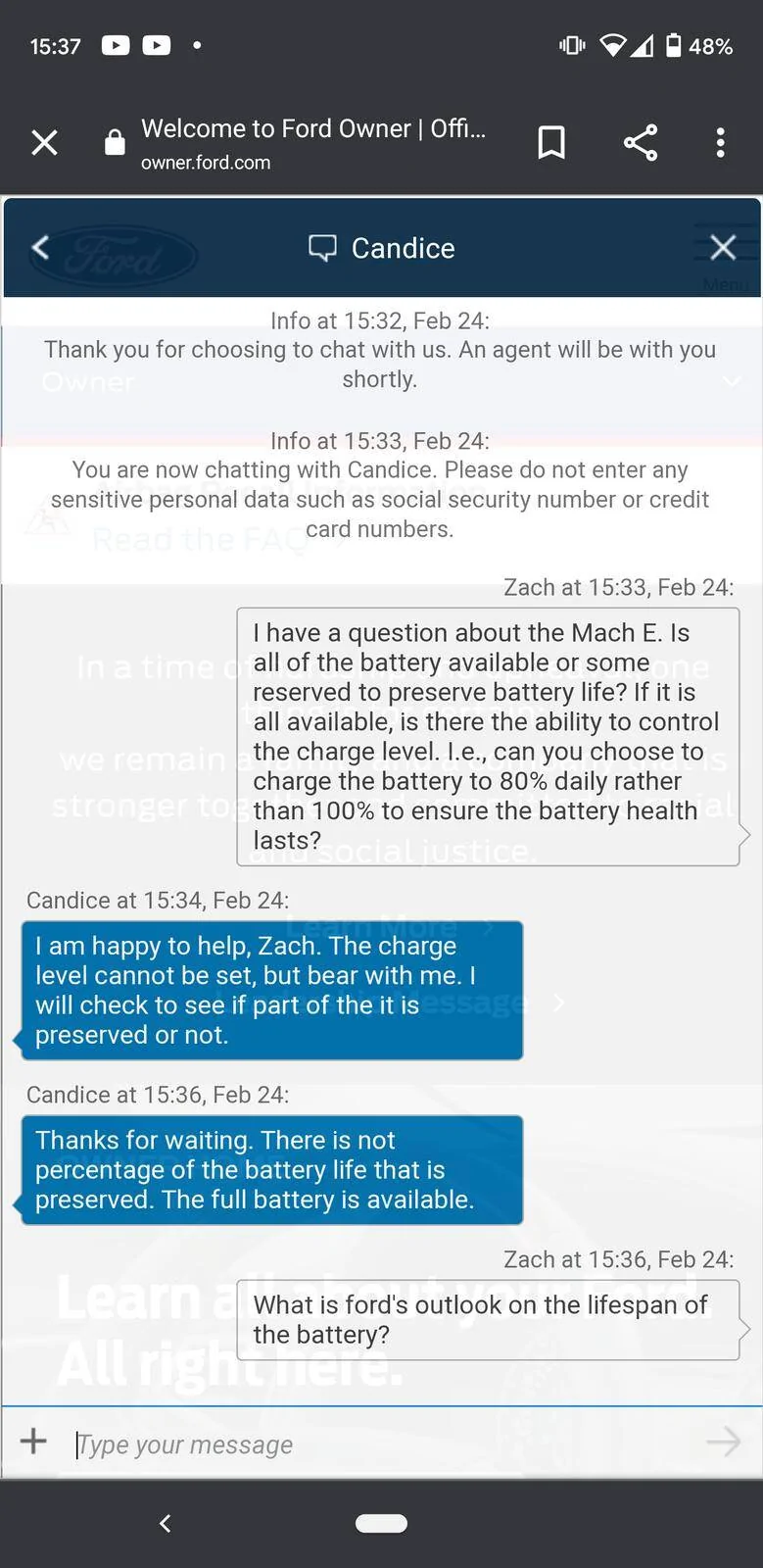 Ford Mustang Mach-E (answered)Concern on charging to 100% every charge. Screenshot_20210224-153718