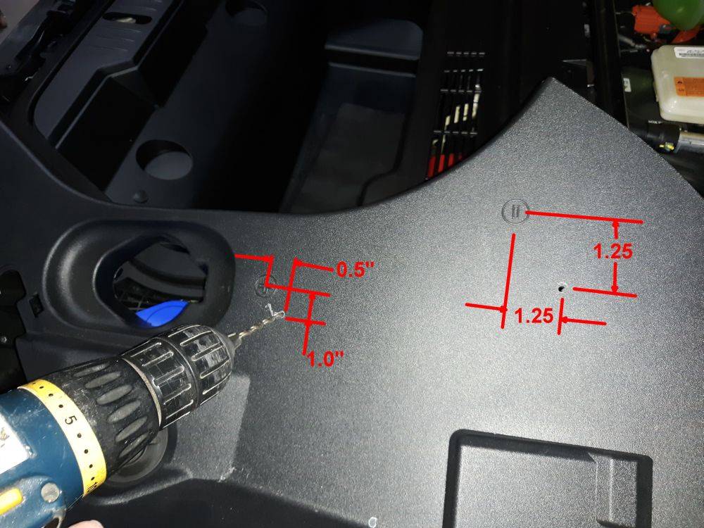 Ford Mustang Mach-E How to DIY - add access holes for LVB 12v battery connection points & HV Disconnect Relay for Safety 02 locate hole centers
