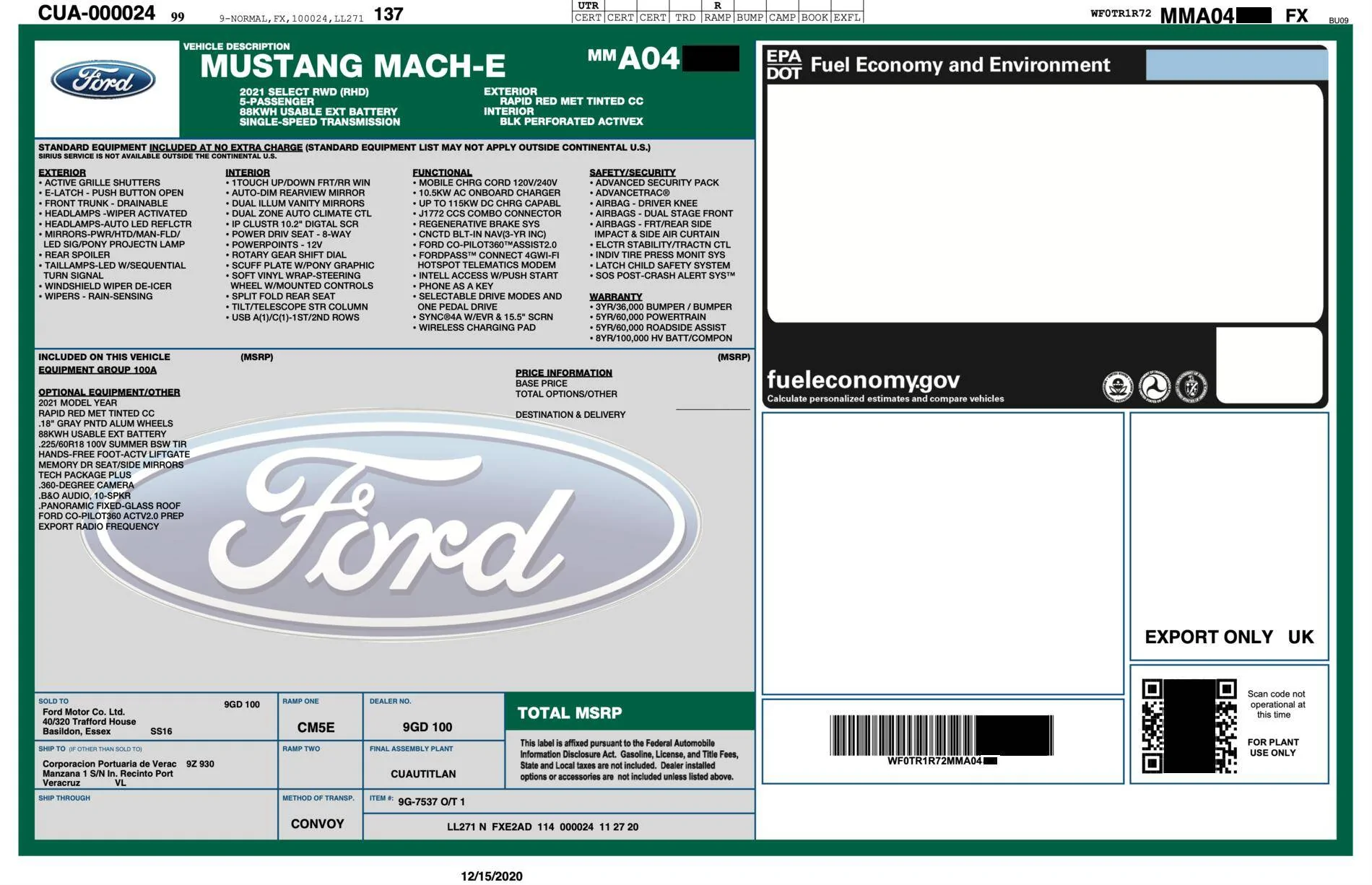 Ford Mustang Mach-E UK Customers Redacted UK windowsticker