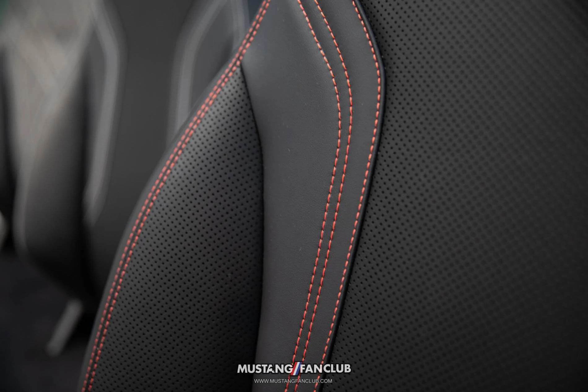 Ford Mustang Mach-E Closeup Looks at Mach-E Factory Wheels Options, Seats, Stitching, Cabin Environment 2021 Mustang Mach-E Black Onyx Perforated ActiveX Seating w: ST-Red Line Stitching Seat