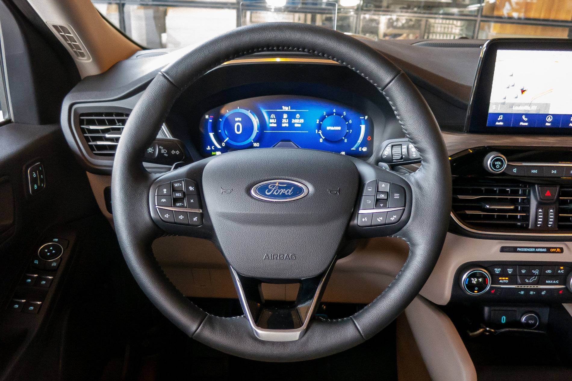 Ford Mustang Mach-E Closeup Looks at Mach-E Factory Wheels Options, Seats, Stitching, Cabin Environment ford-escape-titanium-2020-08-front-row--interior--steering-wheel