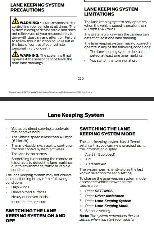 Ford Mustang Mach-E Lane assist not working 1616004926510