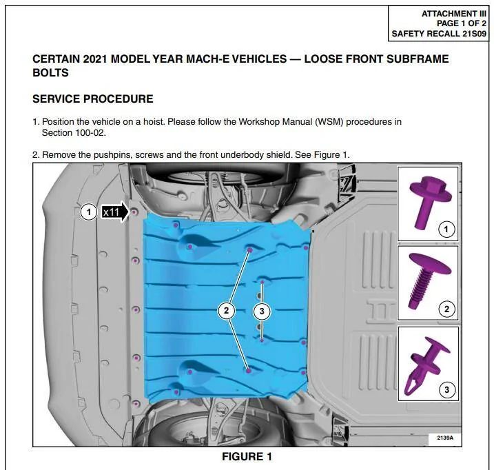 Ford Mustang Mach-E Mach-E Recall 21S09 -- Loose Frame Subframe Bolts (Service Procedure) 1616648191530