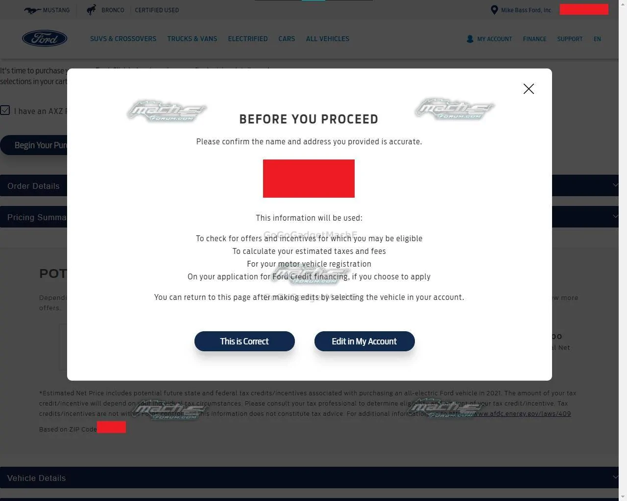 Ford Mustang Mach-E Online purchase checkout for Mach-E : here's what it looks like watermarked (4)
