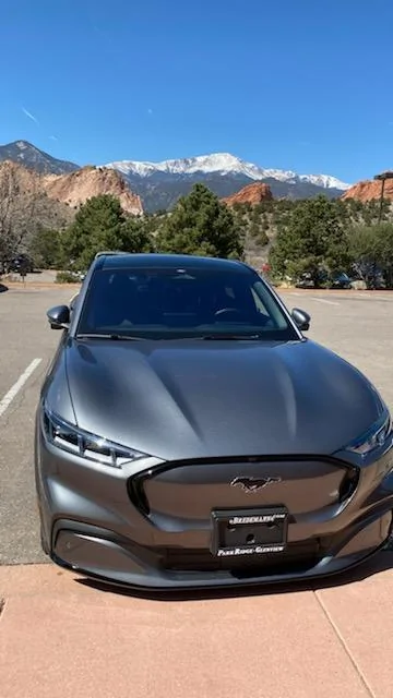 Ford Mustang Mach-E CARBONIZED GRAY Mach-E Club Pikes Peak from Garden of the Gods
