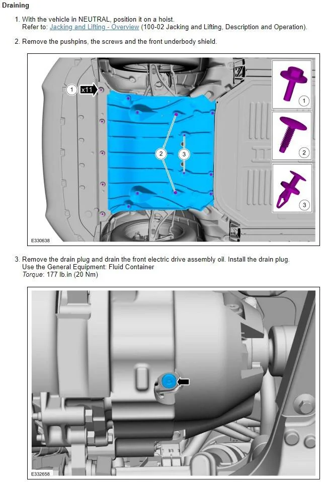 Ford Mustang Mach-E How to Change Your Oil [Transmission Oil & Gear Oil] - Yes, that's a thing! drainfront