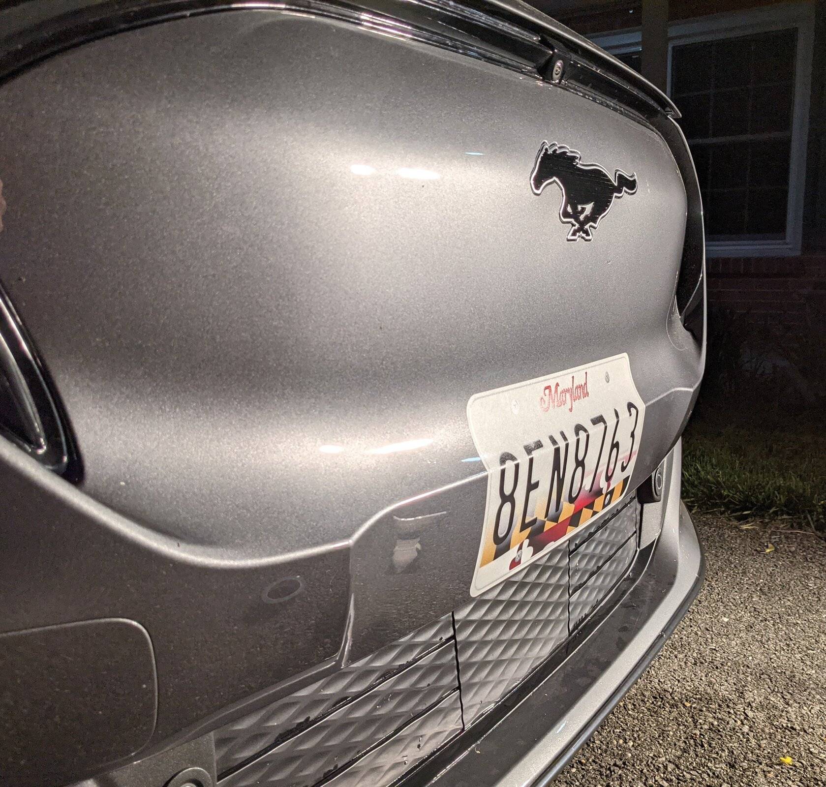 Ford Mustang Mach-E Replaced Front License Plate with a Vinyl Sticker PXL_20210421_002730607