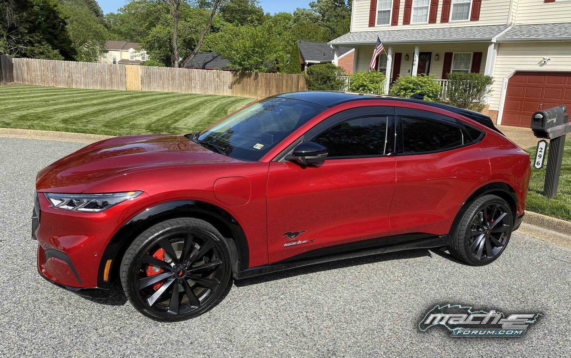 Ford Mustang Mach-E RAPID RED METALLIC Mach-E Photos 2021 Mach-E Modified Rapid Red Metallic 20%22 black wheels