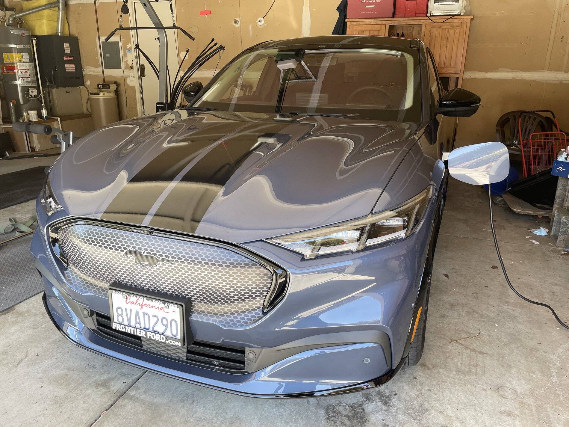 Ford Mustang Mach-E Infinite Blue Mach E - Installed vinyl grill wrap and hood stripes Mach e 1