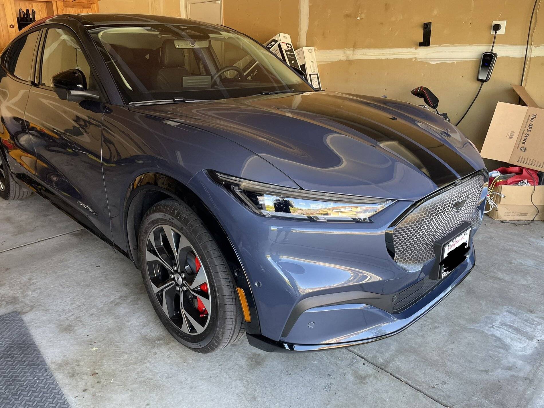 Ford Mustang Mach-E Infinite Blue Mach E - Installed vinyl grill wrap and hood stripes Mach e 2