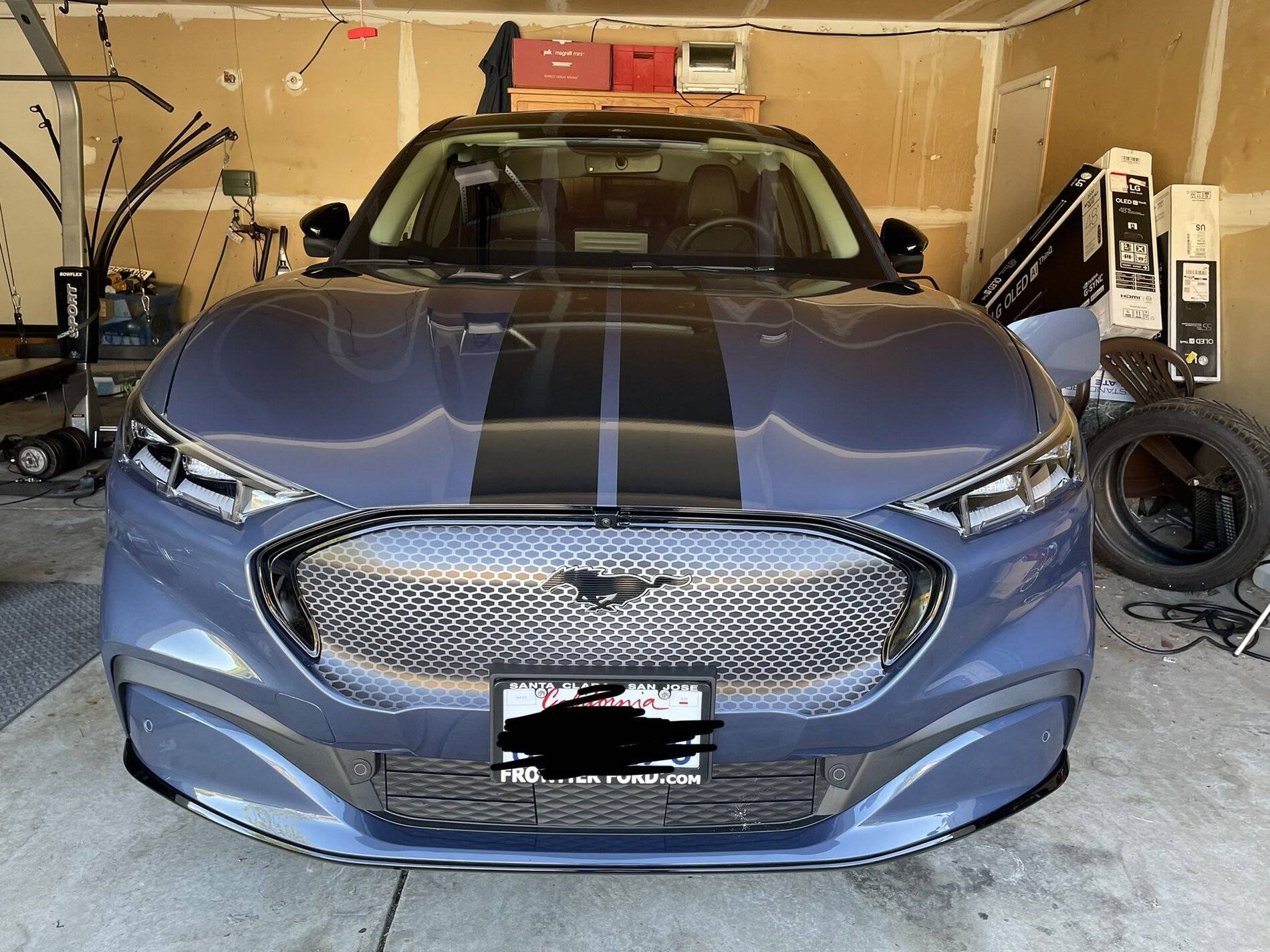 Ford Mustang Mach-E Infinite Blue Mach E - Installed vinyl grill wrap and hood stripes Mach e 3