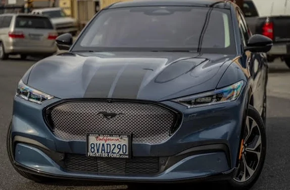 Ford Mustang Mach-E Infinite Blue Mach E - Installed vinyl grill wrap and hood stripes 1620326355616