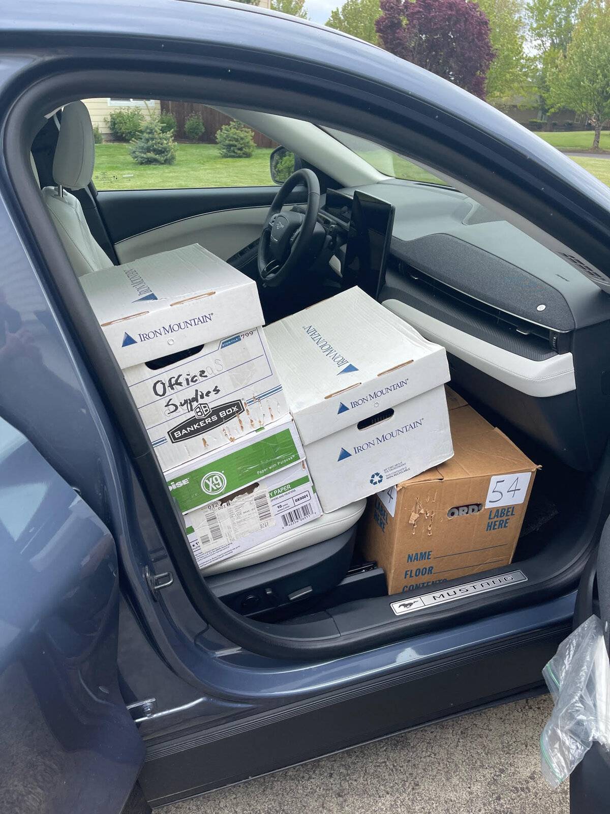 Ford Mustang Mach-E 28 Moving and File Storage boxes in the Mach E! _front seat