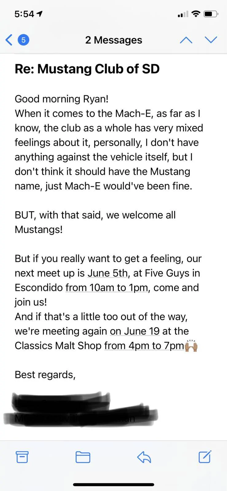 Ford Mustang Mach-E Mustang Club -- shitty response (IMO) Re Mustang Club of SD