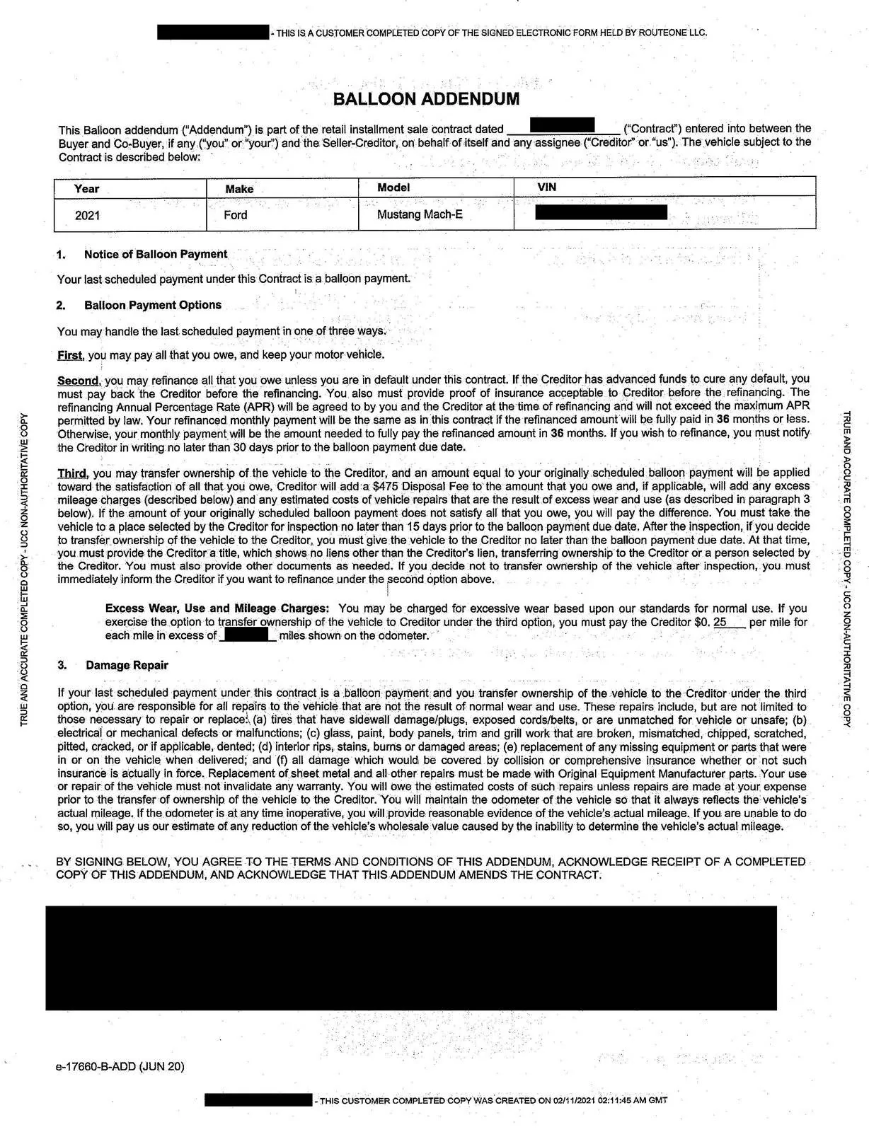 Ford Mustang Mach-E Ballon options in ford options contract Ballon Addendum