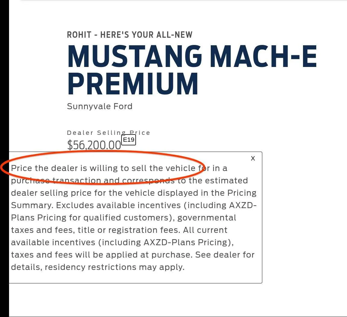 Ford Mustang Mach-E SunnyvaleFord asking a 4k markup for our MachE 36jY6bNggKuRYu5