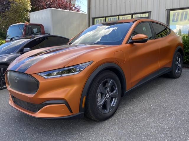 Ford Mustang Mach-E Full Copper Wrap with Black Stripes and Grill F47B6E10-6690-4A07-ABA4-2EECE246F24B
