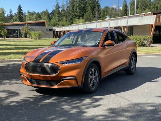 Ford Mustang Mach-E Full Copper Wrap with Black Stripes and Grill 3C03C531-8A62-44EF-AA13-66858FA529D7