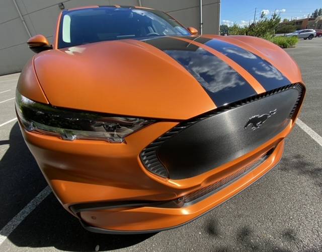 Ford Mustang Mach-E Full Copper Wrap with Black Stripes and Grill FAD1F192-C2DE-4712-843A-6C3E98722C82