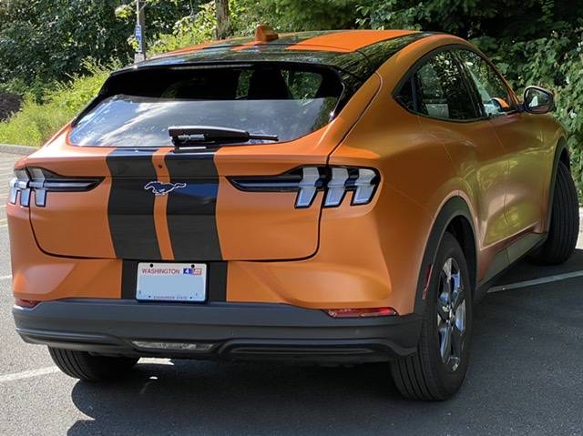 Ford Mustang Mach-E Full Copper Wrap with Black Stripes and Grill FBFFD159-D06E-4C01-A2A4-9FA7D9258540