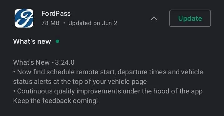Ford Mustang Mach-E FordPass 3.24.0 rolling out Screenshot_20210614-122431_Google Play Stor