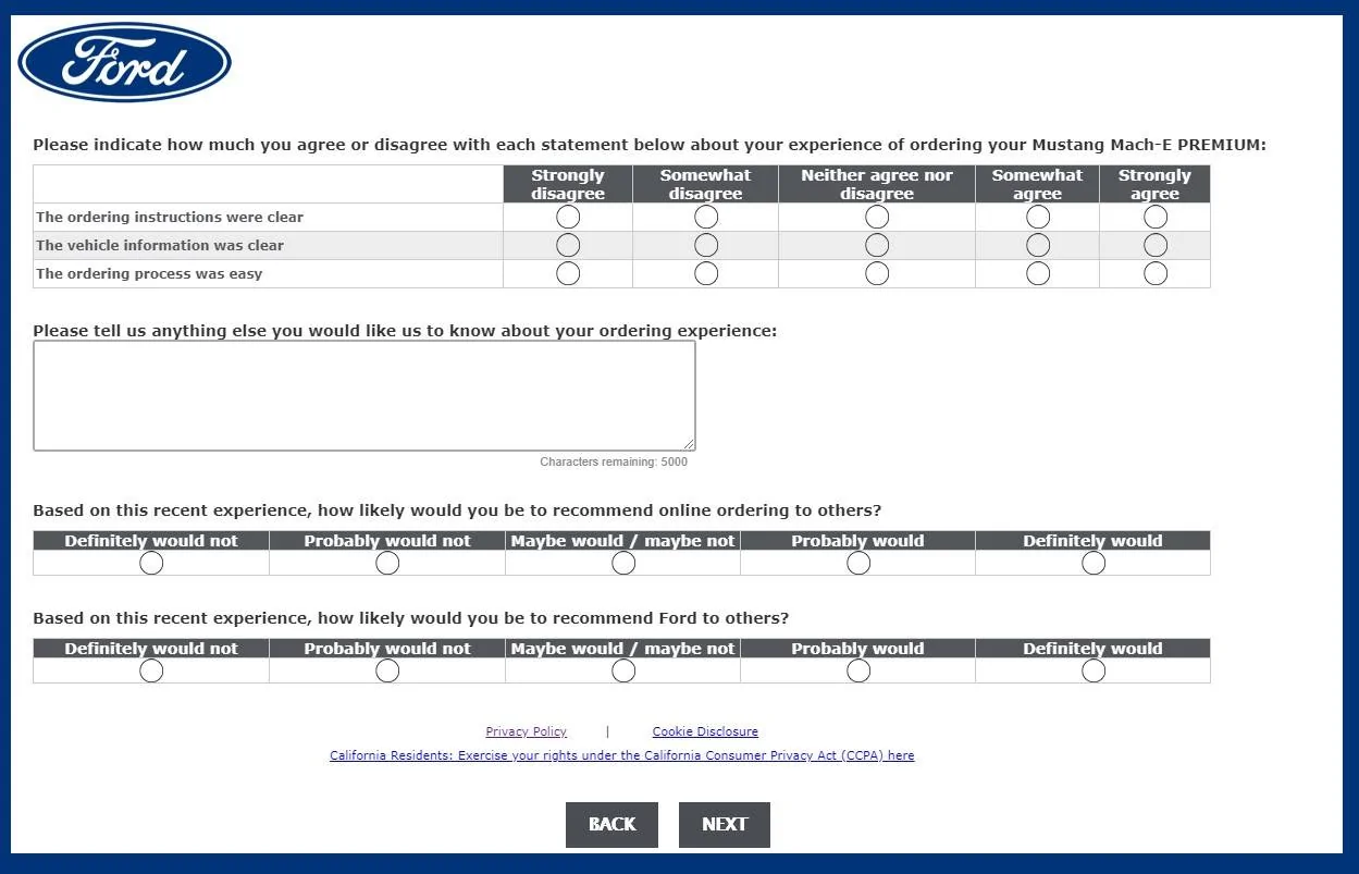 Ford Mustang Mach-E Survey from Ford about Ordering Survey 2