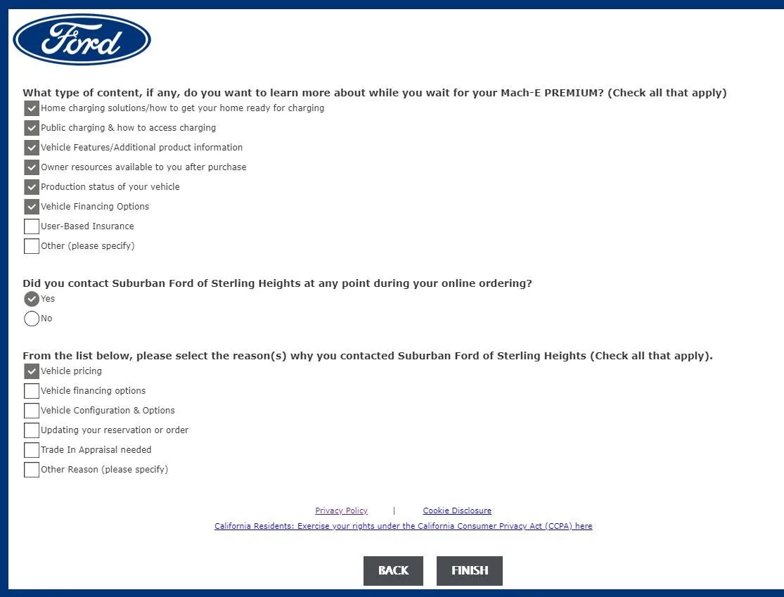 Ford Mustang Mach-E Survey from Ford about Ordering Survey 3