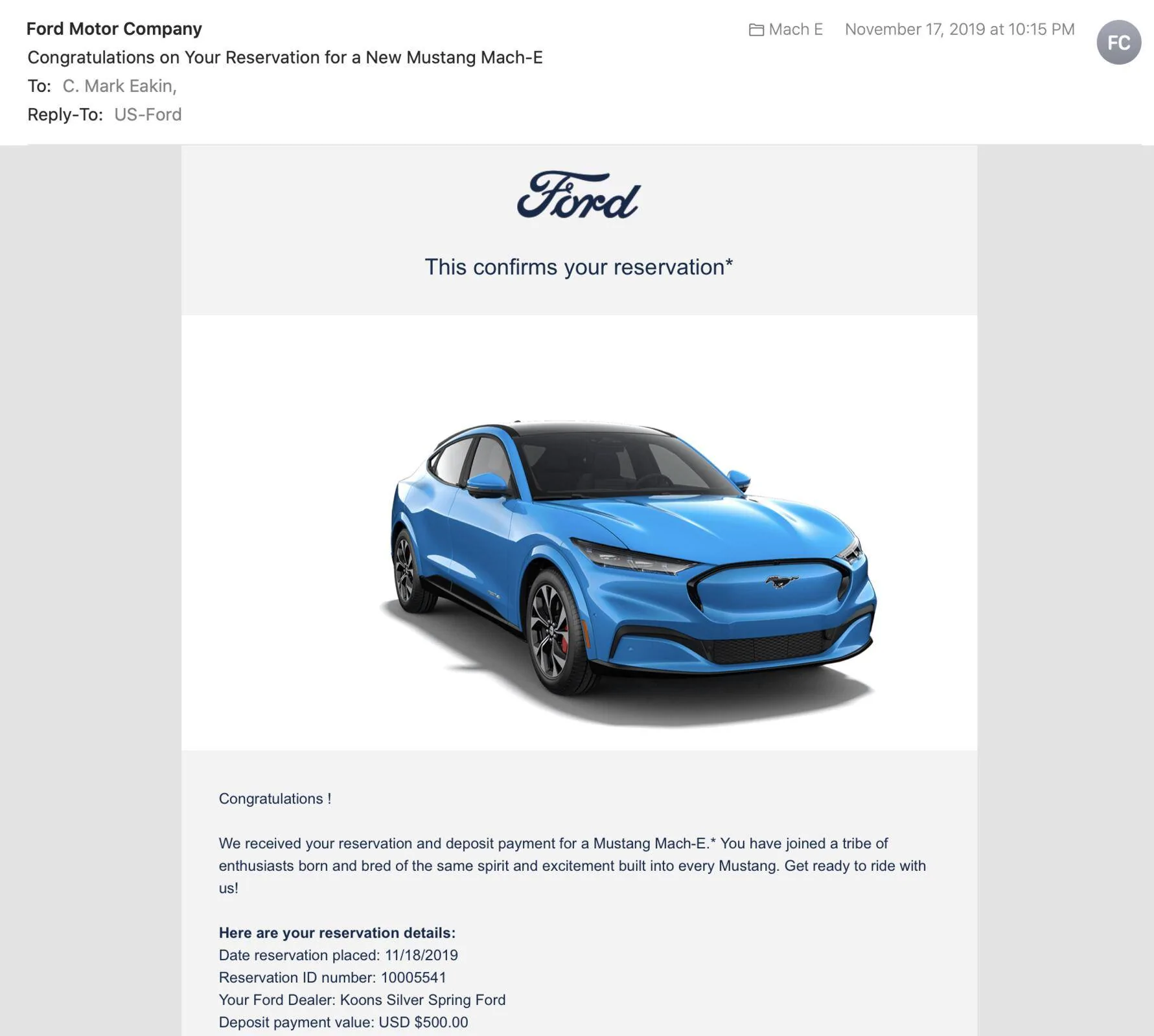 Ford Mustang Mach-E Order site is up! Reservation email