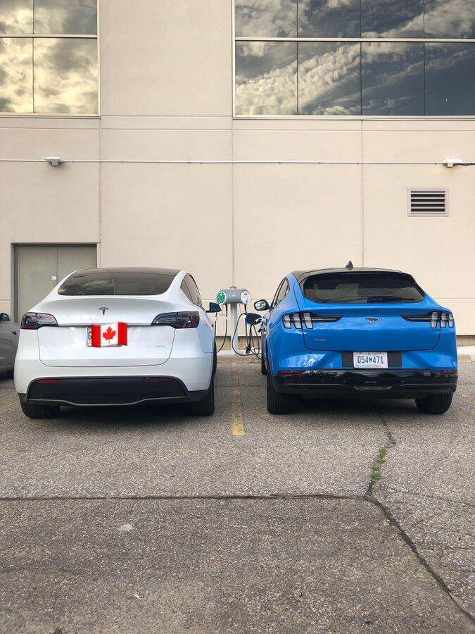 Ford Mustang Mach-E MachE and Tesla MY Chugging Power Together 1594090010618