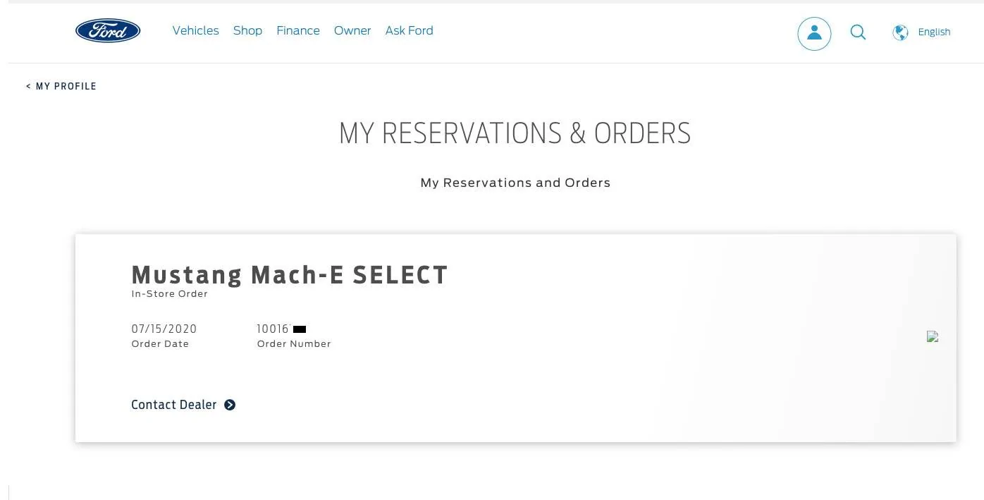 Ford Mustang Mach-E Reservation Automatically Converted to Order Overnight screenshot
