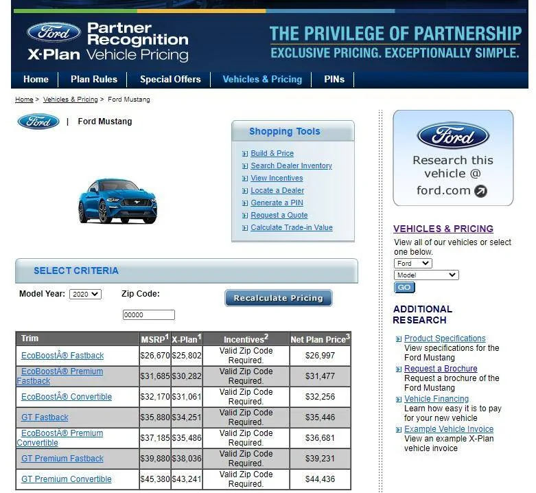 Ford Mustang Mach-E A, Z, X plan discount pricing for Mach-E 1595438962586