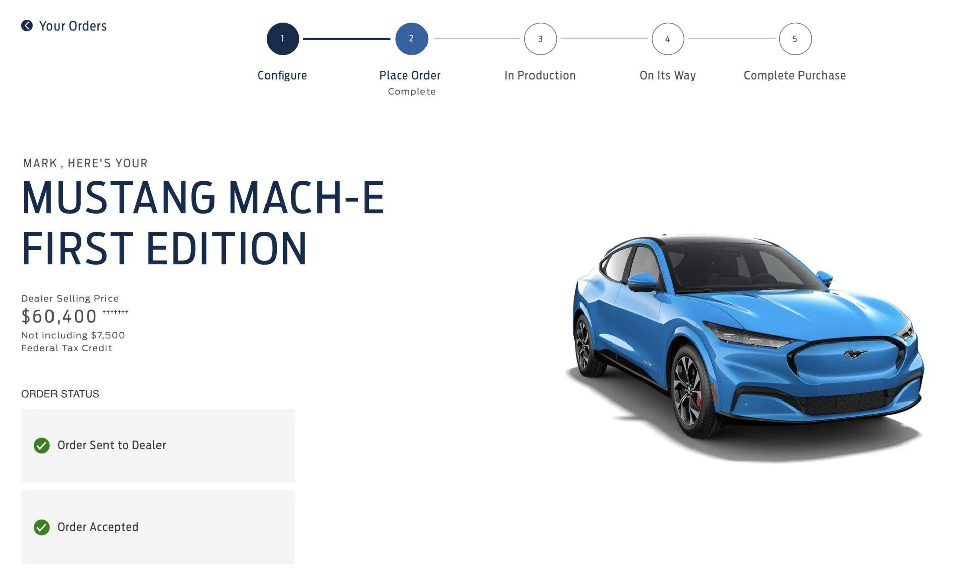 Ford Mustang Mach-E Reservation Automatically Converted to Order Overnight Screenshot 2020-07-30 09.07.48