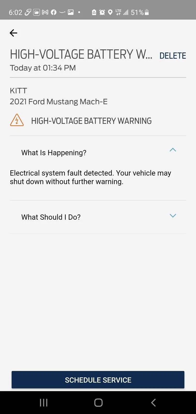 Ford Mustang Mach-E (High voltage battery issue): Jinxed myself... MME Premium ER with "Service vehicle soon" and the dreaded turtle, wrench and error icon Screenshot_20210624-180217_FordPass