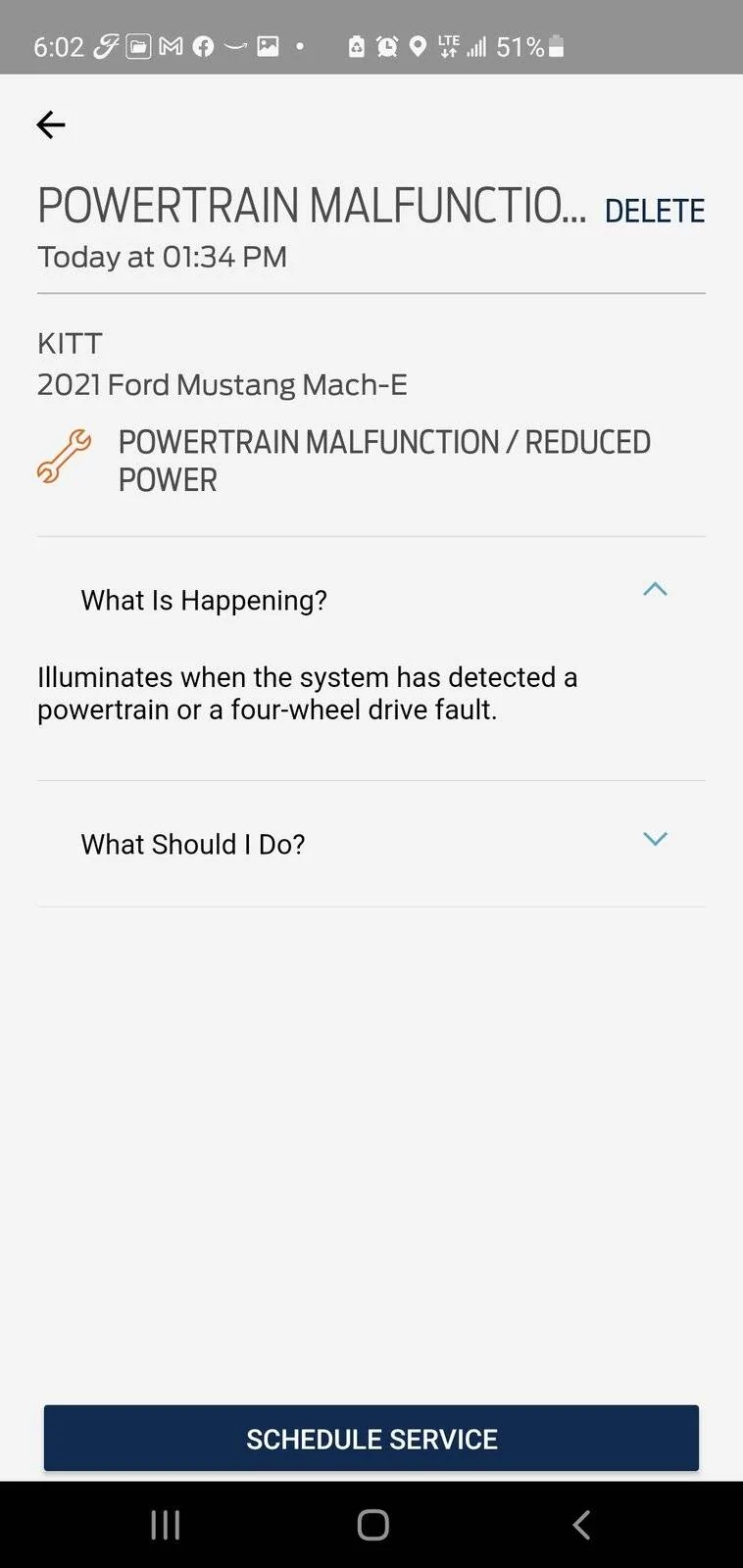 Ford Mustang Mach-E (High voltage battery issue): Jinxed myself... MME Premium ER with "Service vehicle soon" and the dreaded turtle, wrench and error icon Screenshot_20210624-180226_FordPass